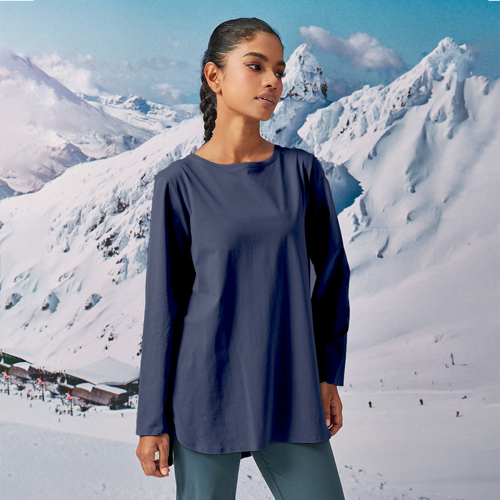 Athleisure Back Pleated Top in BlueBlack