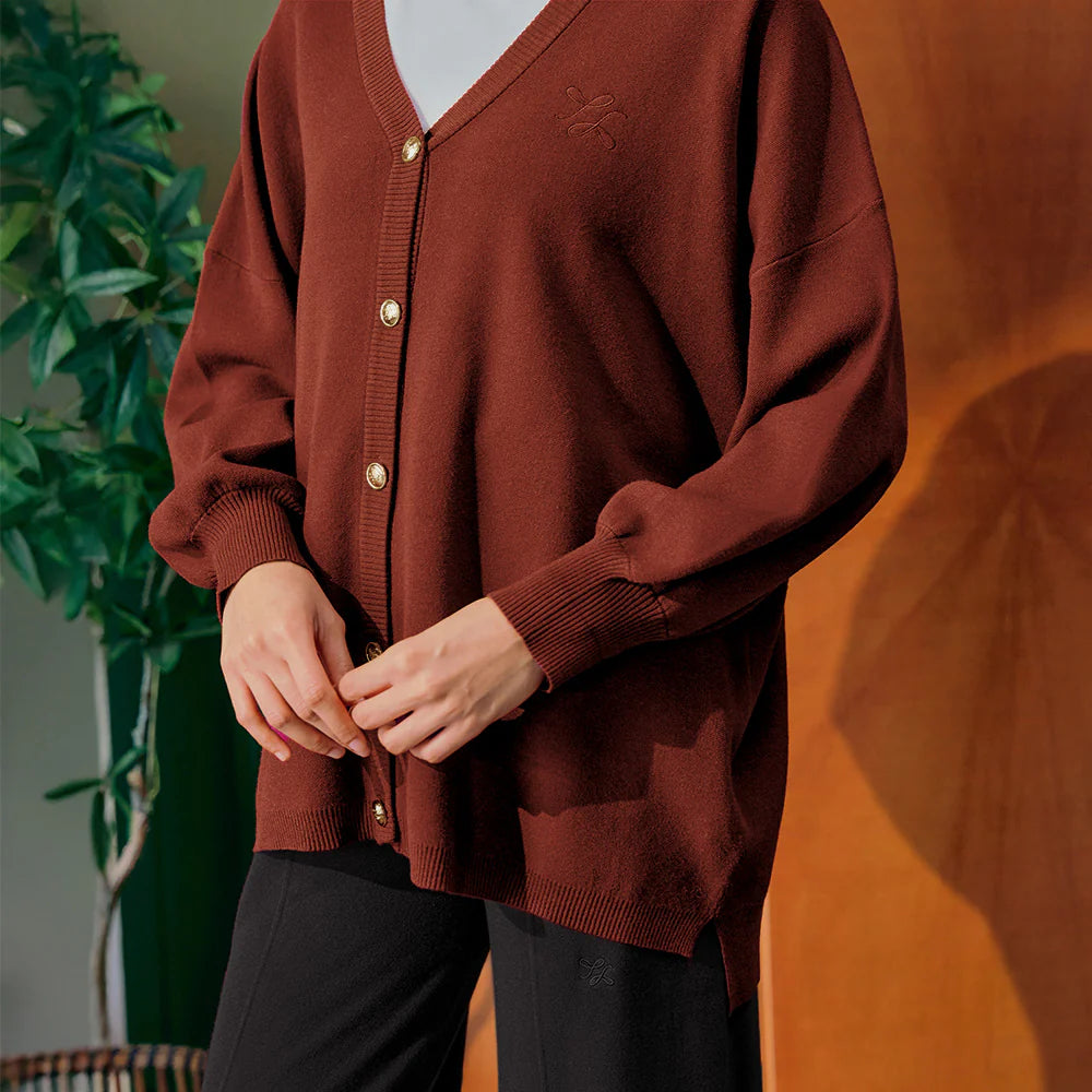 Knitted Cardigan in Burgundy
