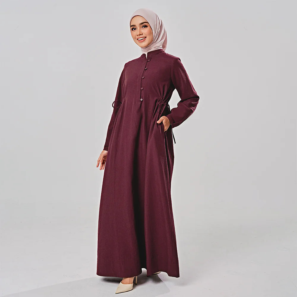 Linen Dress in Burgundy