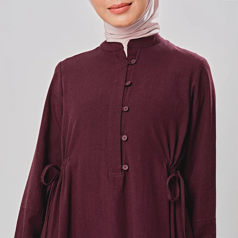 Linen Dress in Burgundy