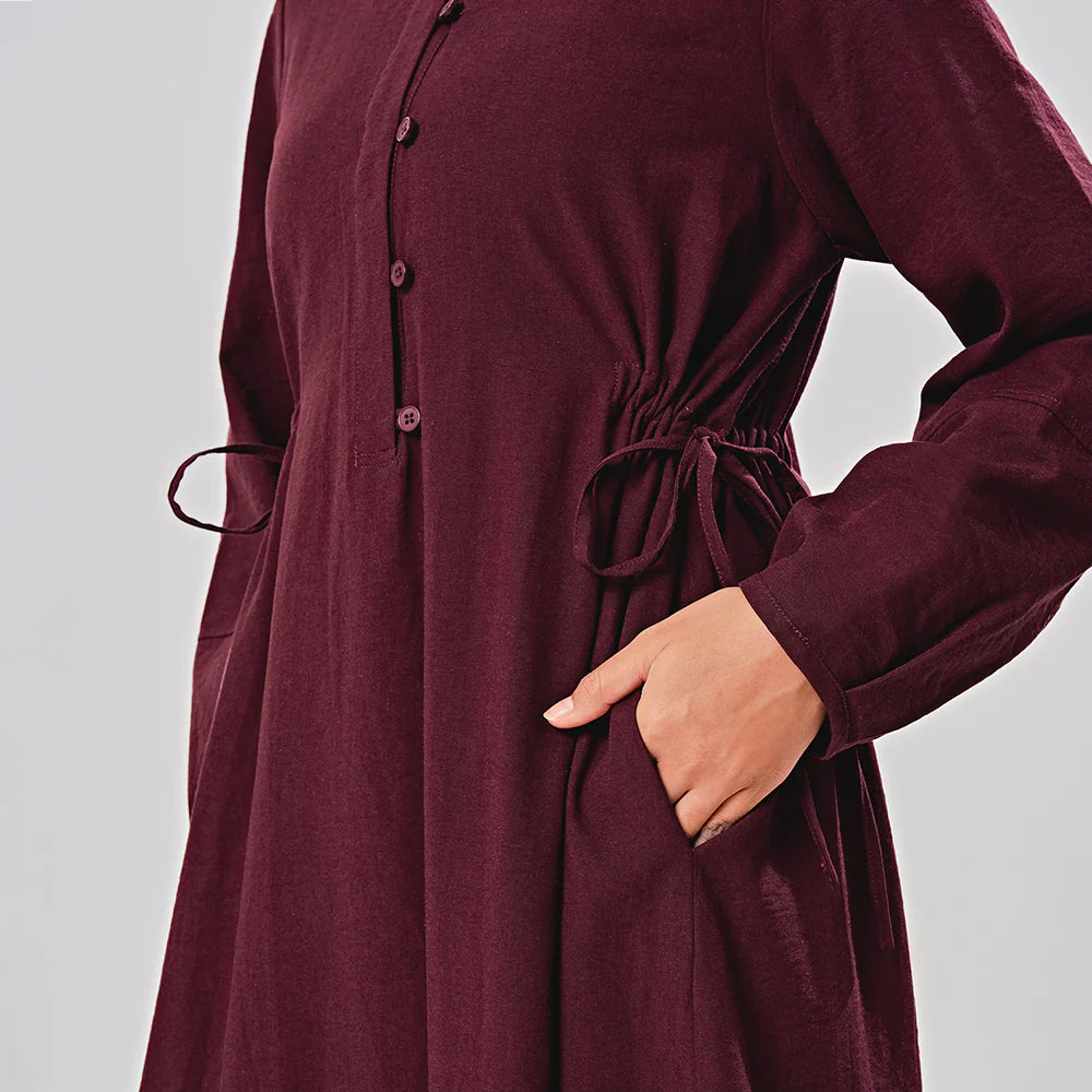 Linen Dress in Burgundy