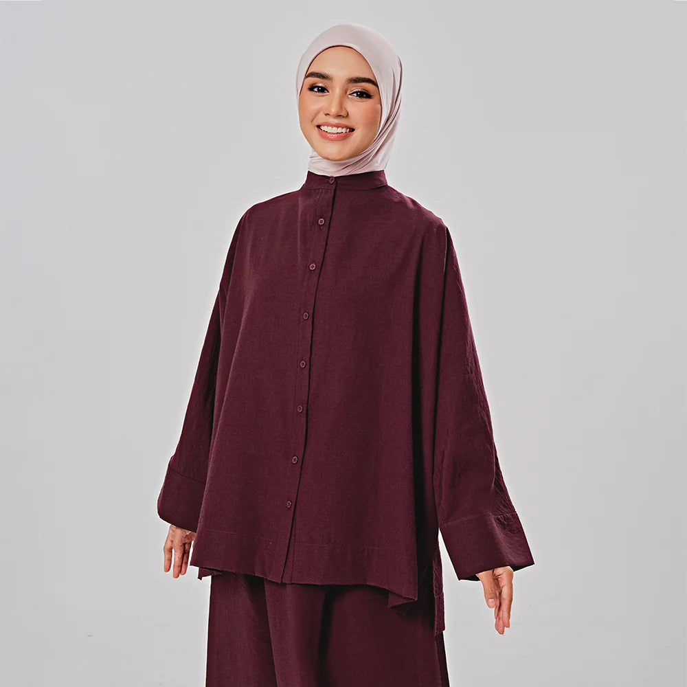 Linen Oversized shirt in Burgundy