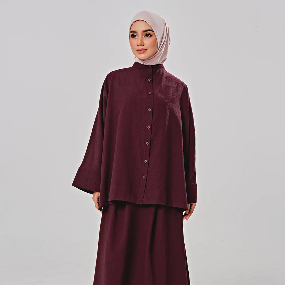 Linen Oversized shirt in Burgundy