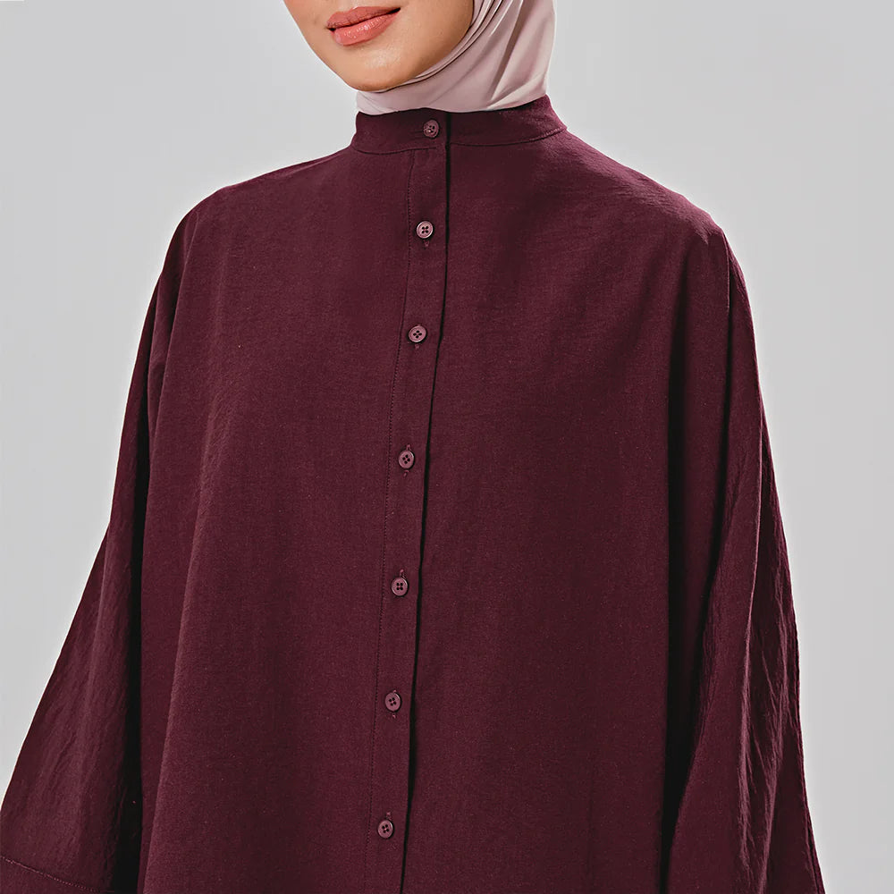 Linen Oversized shirt in Burgundy